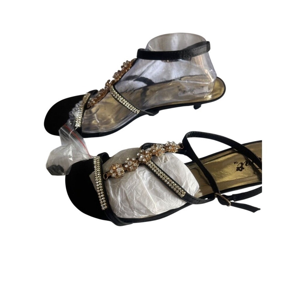 Women's Black and Gold Rhinestone Sandals Size 11 Prom‎ Wedding